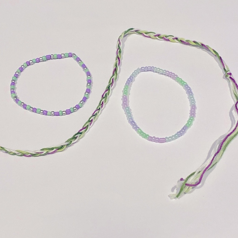 Hand Crafted Bracelets Set of 3 Bracelets Cool Colors and Mixed Materials